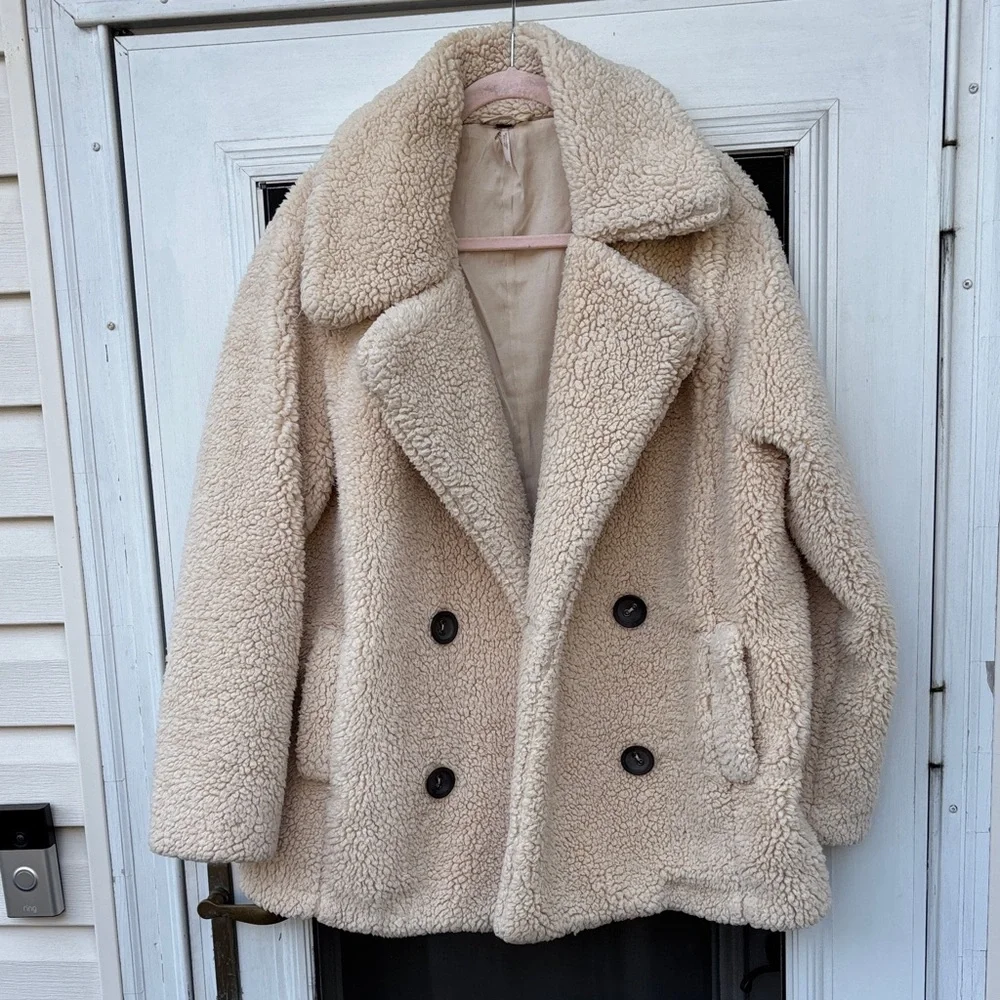 Free People Ladies Cream Sherpa Jacket-M - Picture 1 of 9